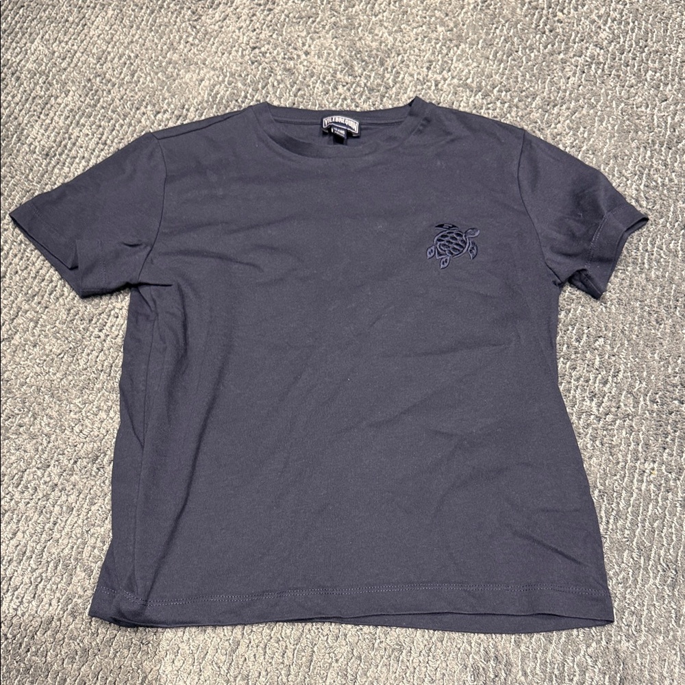 Vilebrequin Navy Short-Sleeve Crewneck Tee with Embroidered Turtle